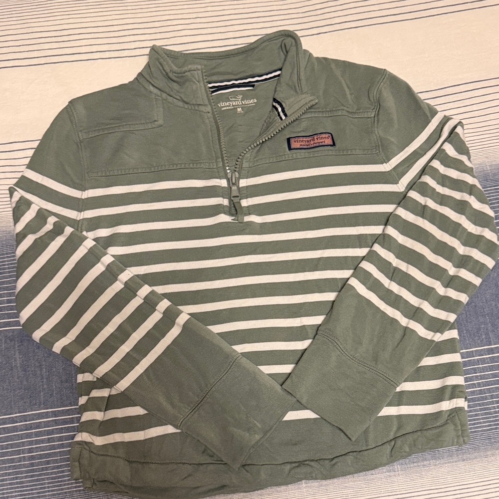 Girls Vineyard Vines Green and White Striped Pullover